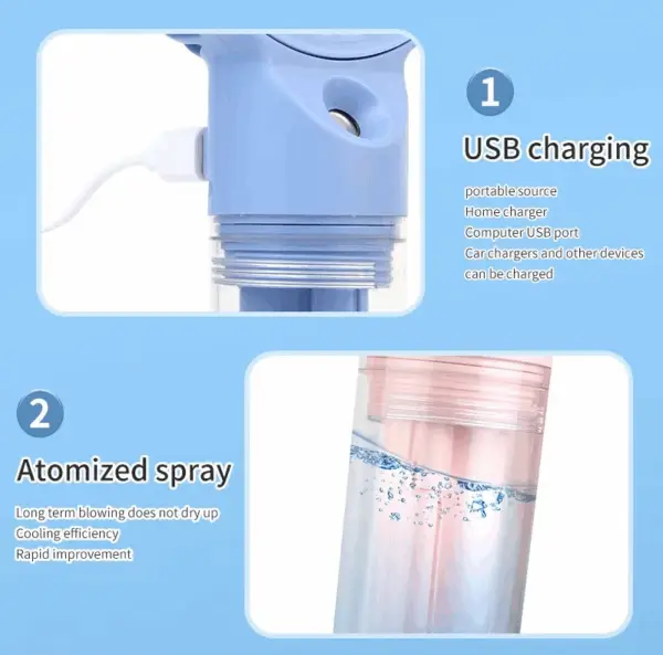 Air Cooling Spray Mini Fan - Handheld Mist USB Rechargeable Fan - Portable Mini Fan Plastic 5w - Image 3