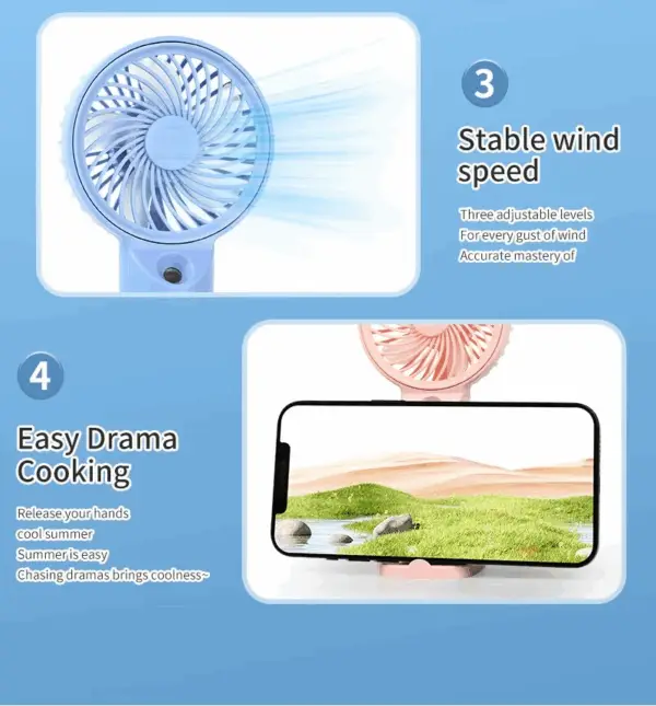 Air Cooling Spray Mini Fan - Handheld Mist USB Rechargeable Fan - Portable Mini Fan Plastic 5w - Image 2